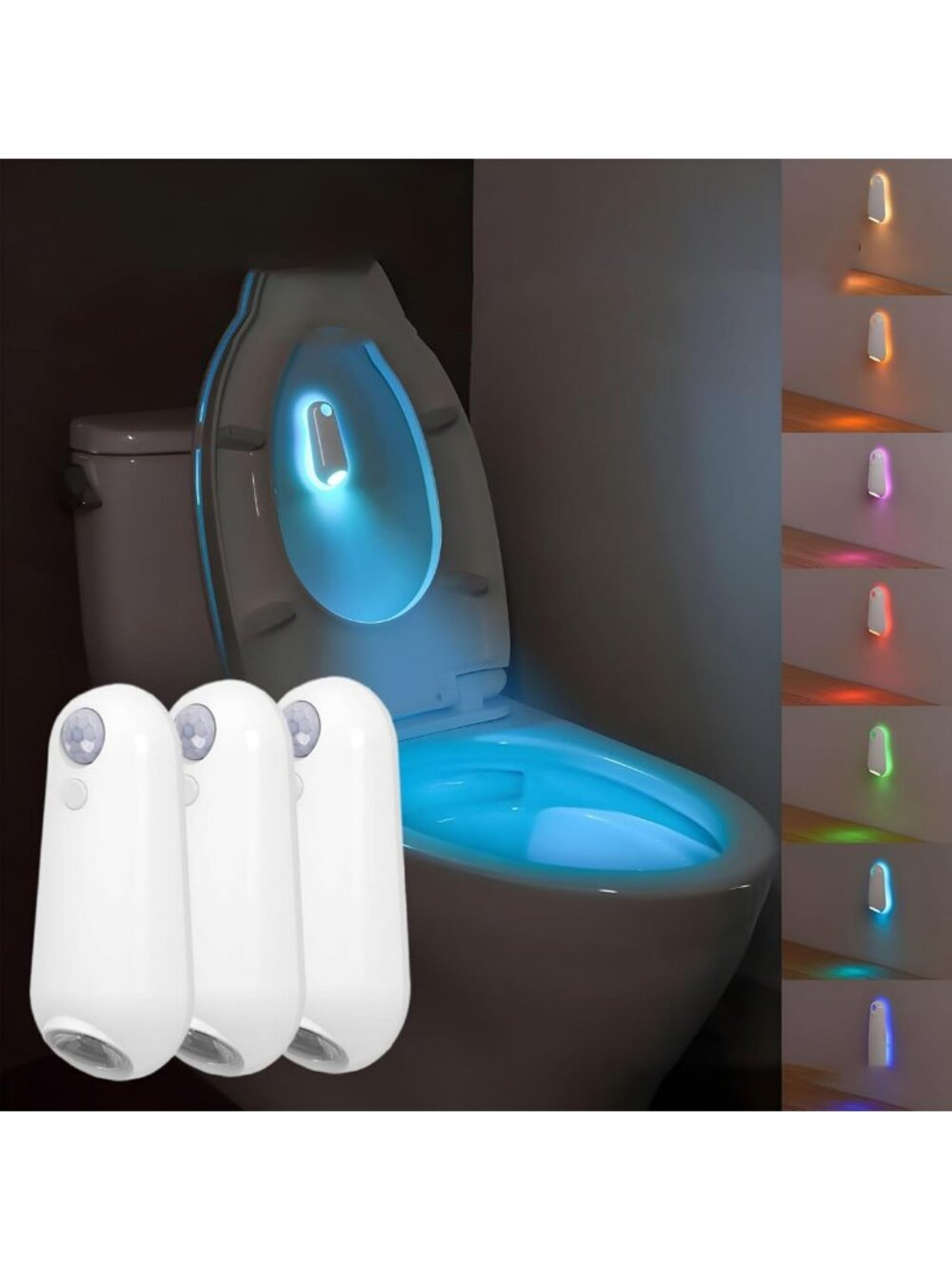 Color Changing Toilet Night Light with Motion Sensor - 8 LED Indoor Bathroom